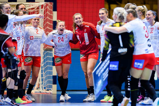 Players of Denmark celebrate