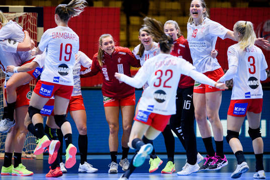 Players of Denmark celebrate