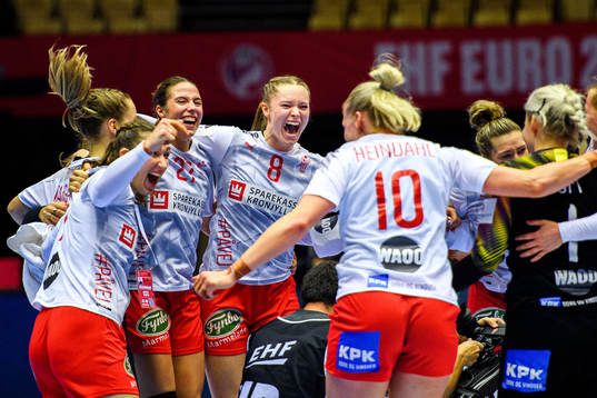 Players of Denmark celebrate
