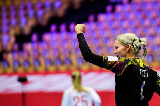 Goalkeeper Sandra Toft of Denmark celebrates