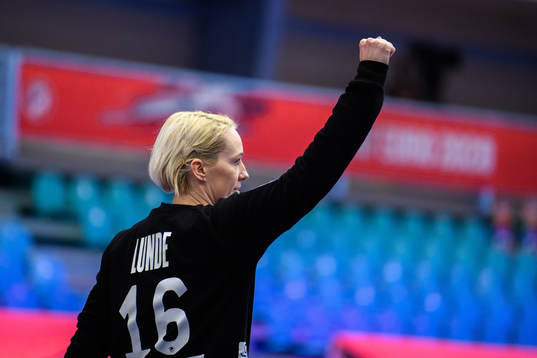 Goalkeeper Lunde Katrine of Norway celebrates