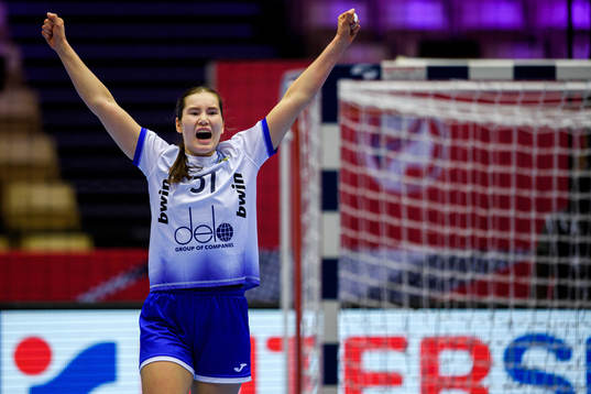 Karina Sabirova of Russia celebrates