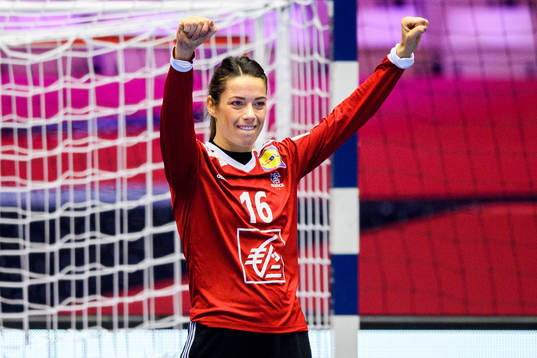 Goalkeeper Cleopatre Darleux of France celebrates