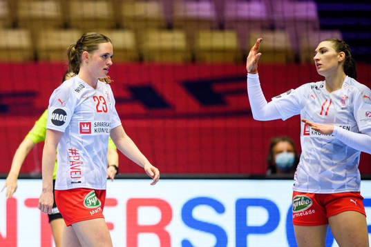 Kristina Jorgensen and Line Haugsted of Denmark look