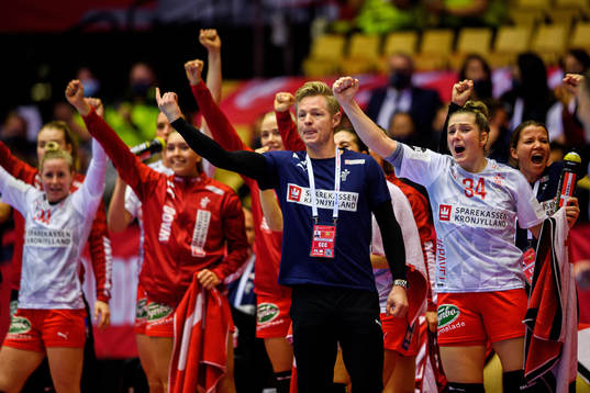 Jesper Jensen, head coach of Denmark celebrates