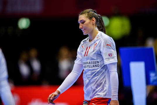 Line Haugsted of Denmark looks dejected