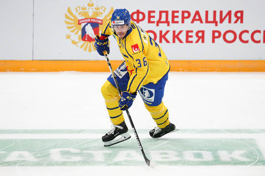 Emil Larsson of Sweden during the Channel One Cup ice