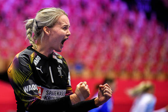 Goalkeeper Sandra Toft  of Denmark celebrates