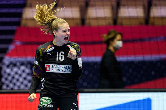 Goalkeeper Althea Rebecca Reinhardt of Denmark celebrates