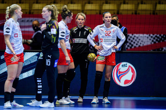 Goalkeeper Sandra Toft and Mie Enggrob Højlund of Denmark
