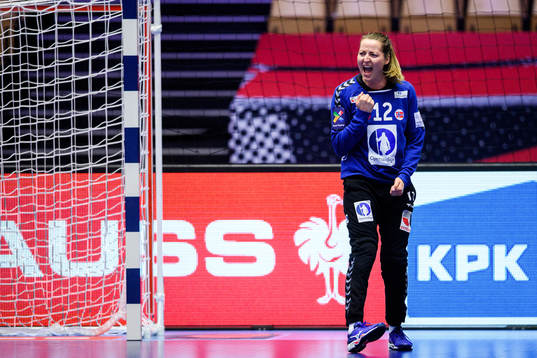 Goalkeeper Silje Margaretha Solberg of Norway celebrates