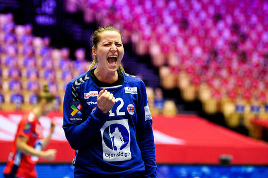 Goalkeeper Silje Margaretha Solberg of Norway celebrates