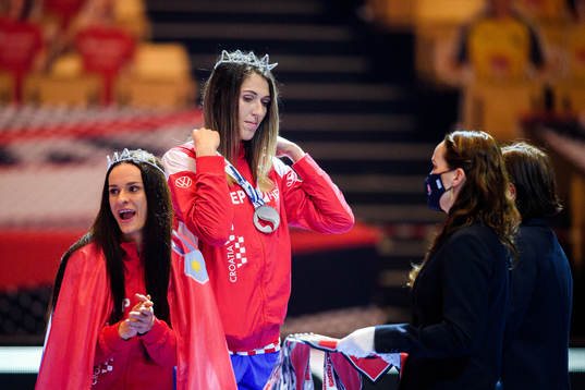 Camila Micijevic of Croatia with her bronze medal