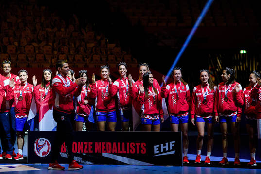 Players of Croatia celebrate with their bronze medals