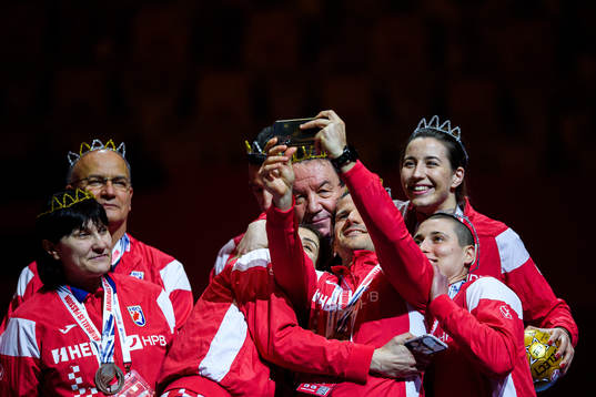 Players of Croatia celebrate with their bronze medals