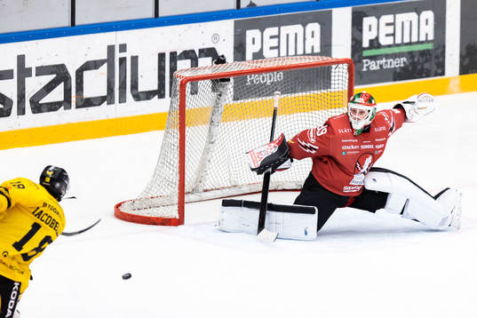 Västerås Steven Iacobellis och Vita Hästens målvakt