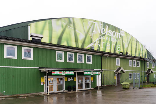 Exteriör vy av Nelson garden arena före ishockeymatchen i