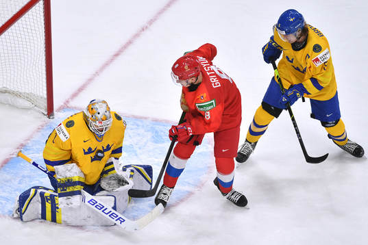 Jesper Wallstedt of Sweden makes a save