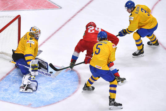 Jesper Wallstedt of Sweden makes a save