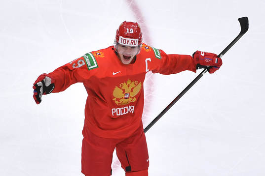 Russian captain Vasili Podkolzin celebrates the team's 3-2