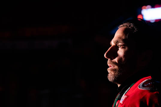 Frölundas Joel Lundqvist innan ishockeymatchen i SHL