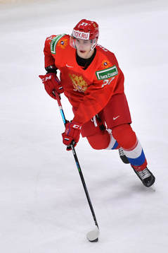 Rodion Amirov of Russia skates with the puck