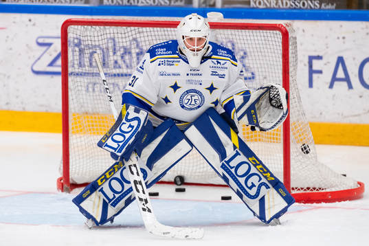 Leksands målvakt Isak Posch innan ishockeymatchen i SHL