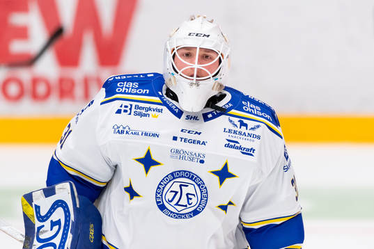 Leksands målvakt Isak Posch innan ishockeymatchen i SHL