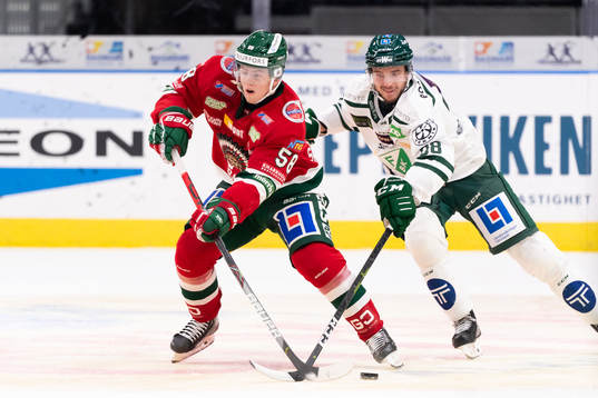 Frölundas Jesper Sellgren och Färjestads Jakob Forsbacka