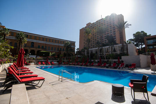 The pool area at Cairo Marriott Hotel, the players hotel