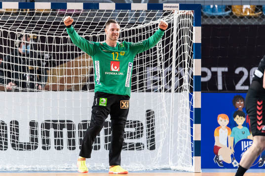 goalkeeper Andreas Palicka of Sweden celebrates