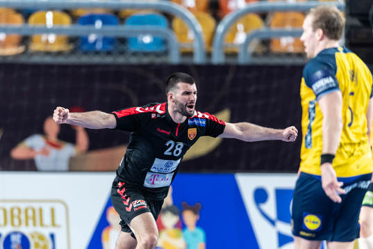 Martin Popovski of North Macedonia celebrates