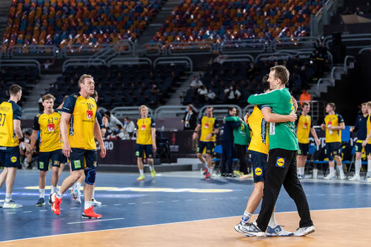 Hampus Wanne and goalkeeper Mikael Aggefors of Sweden