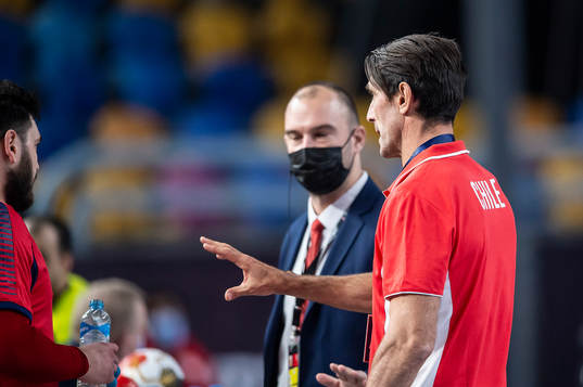 Mateo Garralda, head coach of Chile reacts to an official
