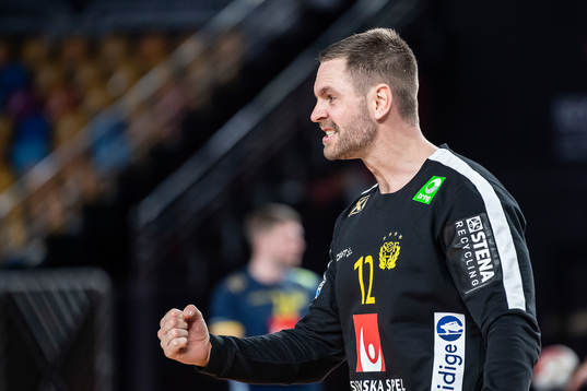 goalkeeper Andreas Palicka of Sweden celebrates