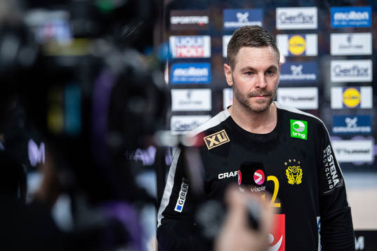 goalkeeper Andreas Palicka of Sweden is being interviewed