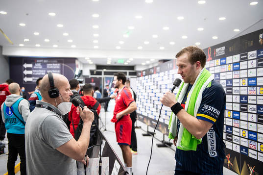Max Darj of Sweden is being interviewed by Per Kahl from