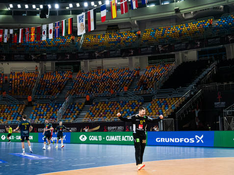 Goalkeeper Andreas Palicka of Sweden celebrates