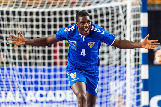 Christian Moga Yahoza of Congo celebrates
