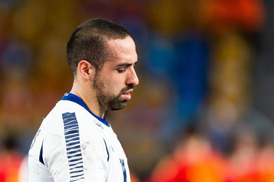 Esteban Salinas of Chile looks dejected