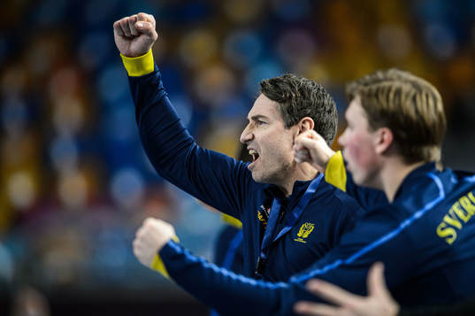 Glenn Solberg, head coach of Sweden celebrates