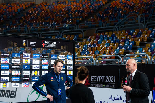 Glenn Solberg, head coach of Sweden is interviewed by