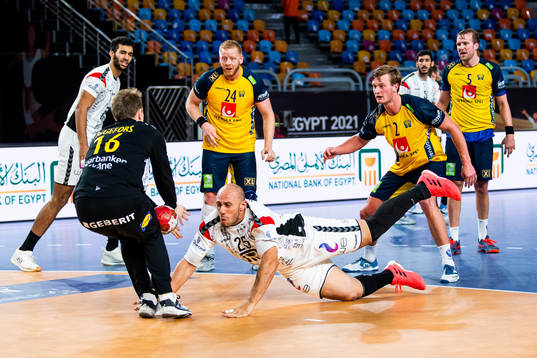 Goalkeeper Mikael Aggefors of Sweden saves a shot from