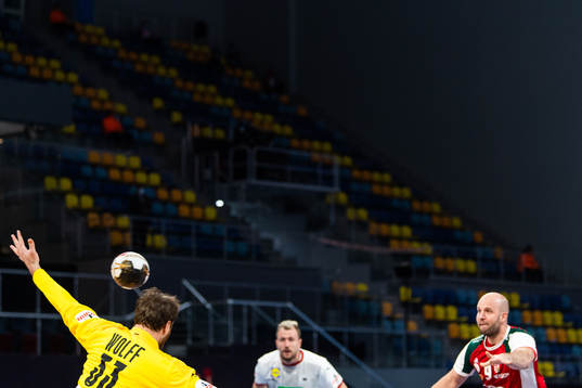 Goalkeeper Andreas Wolf of Germany and Zsolt Balogh of