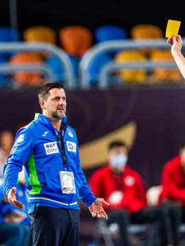 Ljubomir Vranjes, head coach of Slovenia reacts as he
