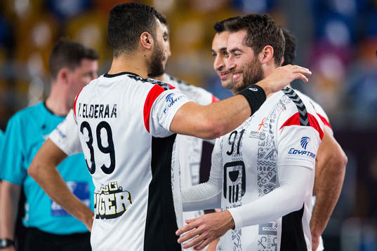 Yehia Elderaa and Mohammad Sanad of Egypt celebrate