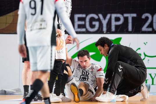 Ahmed Elahmar of Egypt receives medical assistance
