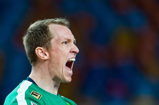 Goalkeeper Mikael Aggefors of Sweden celebrates