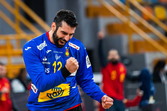 Goalkeeper Rodrigo Corrales Rodal of Spain celebrates