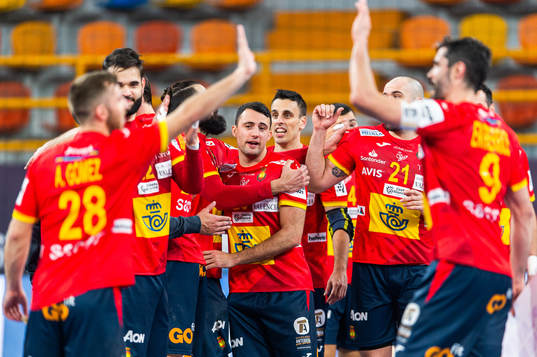 Aitor Arino Bengoechea of Spain celebrates with team mates